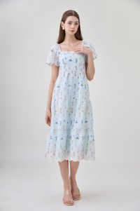 Elani Embroidery Floral Tiered Midi Dress