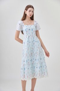 Elani Embroidery Floral Tiered Midi Dress