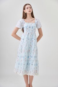 Elani Embroidery Floral Tiered Midi Dress