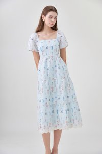 Elani Embroidery Floral Tiered Midi Dress