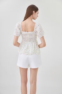 Adelyn Embroidery Sweetheart Ribbon Top In Blue Wildflower