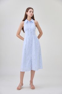 Sarai Embroidered Striped Shirt Midi Dress