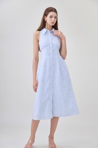 Sarai Embroidered Striped Shirt Midi Dress