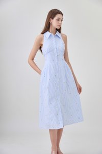 Sarai Embroidered Striped Shirt Midi Dress