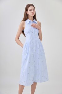 Sarai Embroidered Striped Shirt Midi Dress