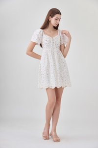 Adelyn Embroidery Sweetheart Ribbon Dress In Blue Wildflower