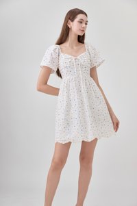 Adelyn Embroidery Sweetheart Ribbon Dress In Blue Wildflower