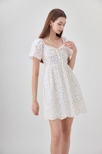 Adelyn Embroidery Sweetheart Ribbon Dress In Blue Wildflower