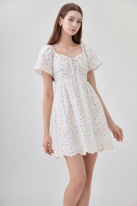 Adelyn Embroidery Sweetheart Ribbon Dress In Blue Wildflower