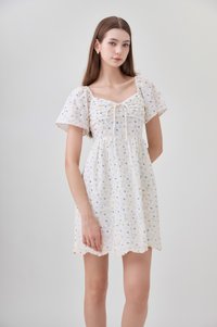Adelyn Embroidery Sweetheart Ribbon Dress In Blue Wildflower