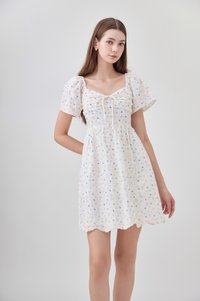 Adelyn Embroidery Sweetheart Ribbon Dress In Blue Wildflower