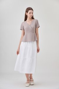 Fae Faux Wrap Peplum Top In Mushroom