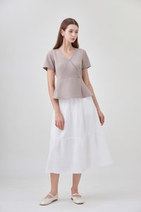 Fae Faux Wrap Peplum Top In Mushroom