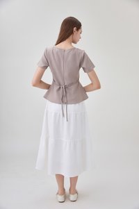 Fae Faux Wrap Peplum Top In Mushroom