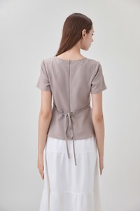 Fae Faux Wrap Peplum Top In Mushroom