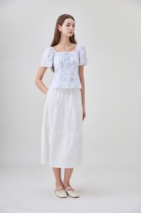 Bristol Printed Ruched Top In Blue