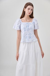 Bristol Printed Ruched Top In Blue