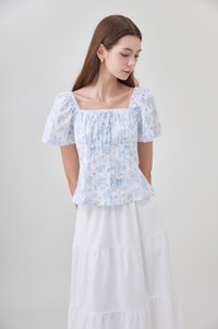 Bristol Printed Ruched Top In Blue