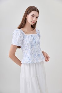 Bristol Printed Ruched Top In Blue