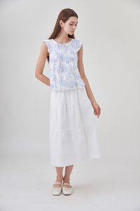 Romina Toile Pleated Ruffle Top