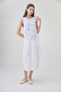 Romina Toile Pleated Ruffle Top