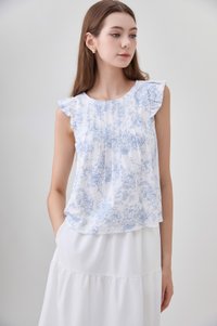 Romina Toile Pleated Ruffle Top