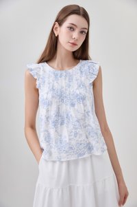 Romina Toile Pleated Ruffle Top