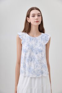Romina Toile Pleated Ruffle Top