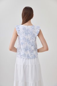 Romina Toile Pleated Ruffle Top