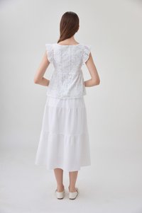 Lyla Elastic Waist Tiered Midi Skirt In White