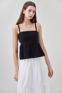 Kyla Eyelet Camisole Babydoll Top In Black