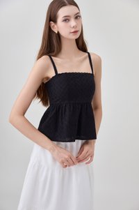 Kyla Eyelet Camisole Babydoll Top In Black