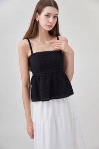Kyla Eyelet Camisole Babydoll Top In Black