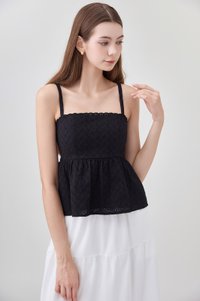 Kyla Eyelet Camisole Babydoll Top In Black