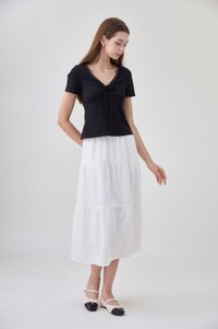 Ana Ribbon Lace Cotton Top In Black