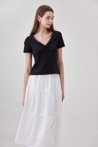 Ana Ribbon Lace Cotton Top In Black