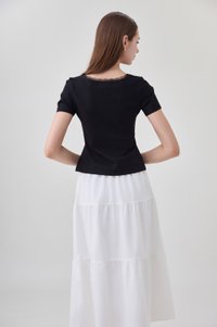 Ana Ribbon Lace Cotton Top In Black