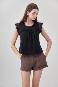 Araceli Crochet Lattice Top In Black