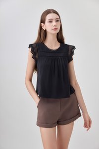 Araceli Crochet Lattice Top In Black