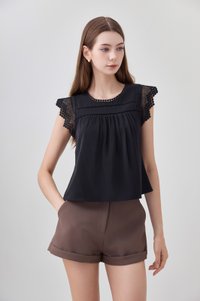 Araceli Crochet Lattice Top In Black