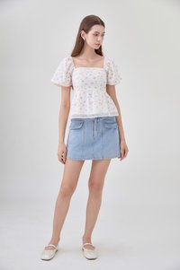 Alexandria Embroidery Crochet Babydoll Top In Pink Bloom