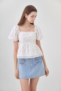 Alexandria Embroidery Crochet Babydoll Top In Pink Bloom
