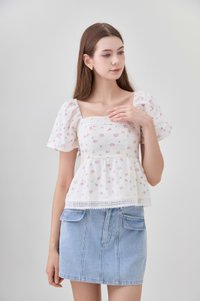 Alexandria Embroidery Crochet Babydoll Top In Pink Bloom