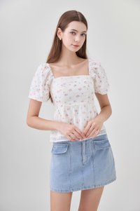Alexandria Embroidery Crochet Babydoll Top In Pink Bloom