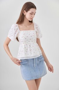 Alexandria Embroidery Crochet Babydoll Top In Pink Bloom
