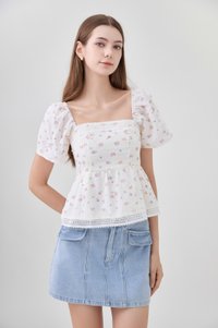 Alexandria Embroidery Crochet Babydoll Top In Pink Bloom