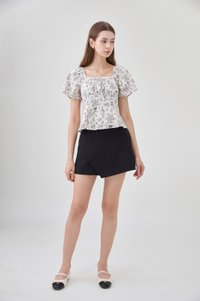 Bristol Printed Ruched Top In Black