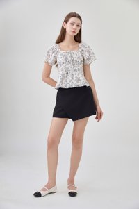 Bristol Printed Ruched Top In Black