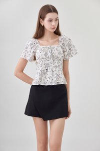 Bristol Printed Ruched Top In Black