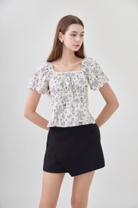 Bristol Printed Ruched Top In Black